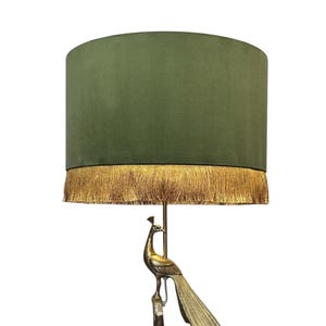 LAMPSHADE ONLY, Velvet Army green Fringe drum lampshade, Handmade custom made to order lampshade for floor lamp pendant lampshade