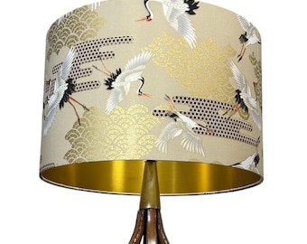 SOLO PANTALLA DE LÁMPARA, pantalla con estampado de grullas japonesas en dorado beige, pantalla personalizada hecha a mano por encargo, decoración del hogar en color neutro