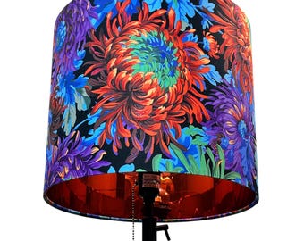 ALLEEN LAMPENKAP, lampenkap met bloemenprint chrysantenkap, handgemaakte op bestelling gemaakte trommel lampenkap, lampenkap met veelkleurige bloemen