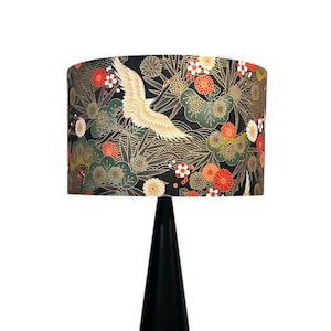 LAMPSHADE ONLY, Colorful cranes birds gold print lampshade, handmade custom made to order drum lampshade, Japanese theme print lampshade