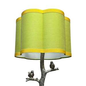 LAMPSHADE ONLY, Green with yellow trim scallop flower lampshade, handmade custom made to order lampshade, contemporary modern lampshade