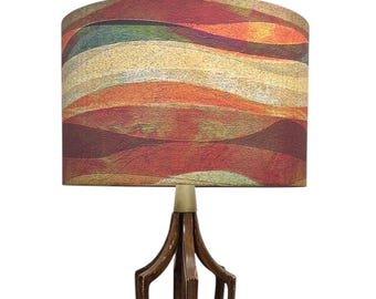 SOLO PANTALLA DE LÁMPARA, Pantalla abstracta en tonos tierra, Pantalla moderna de tambor, Pantalla de lámpara de color óxido, Pantalla de lámpara contemporánea hecha a mano y personalizada por encargo.