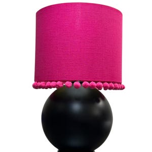 LAMPSHADE ONLY, Raspberry deep fuchsia pink linen pom pom lampshade, handmade made to order custom Drum lampshade, contemporary lampshade