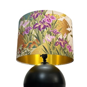 LAMPSHADE ONLY,  Brushed gold lining Cranes flowers bird print drum lampshade, handmade custom made to order lampshade