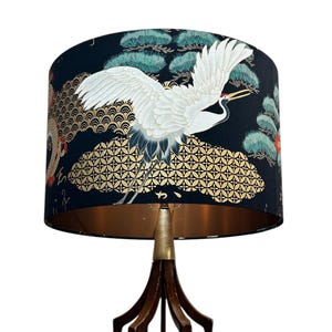 LAMPSHADE ONLY, Cranes dragon Gold print lampshade with brushed copper lining, handmade custom made to order drum Japanese print lampshade