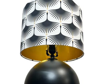 SOLO PANTALLA DE LÁMPARA, Pantalla de lámpara con cisnes y pájaros blancos y negros con forro dorado cepillado, pantalla de lámpara personalizada hecha a mano por encargo, decoración monocromática para el hogar
