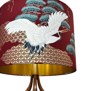 LAMPSHADE ONLY, Cranes bird dragon Gold print lampshade, handmade custom made to order drum lampshade, Japanese print lampshade