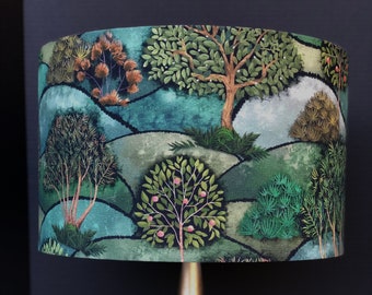 LAMPSHADE ONLY, Garden print lampshade, Teal print lampshade, handmade lampshade, drum lampshade, apple trees lampshade, nature lampshade