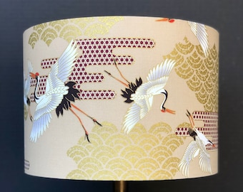 LAMPENSCHIRM NUR, Kraniche Vogel Druck Lampenschirm, GoldDruck Lampenschirm, handgefertigter Lampenschirm, Trommel Lampenschirm, japanischer Druck Lampenschirm