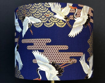 LAMPSHADE ONLY, Cranes birds print lampshade, custom made to order handmade lampshade, drum lampshade, Japanese gold print lampshade