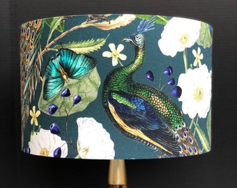 LAMPSHADE ONLY, Garden print lampshade, Teal print lampshade, handmade lampshade, drum lampshade, Peacock lampshade, floral lampshade