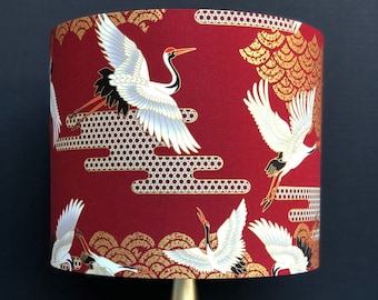 LAMPSHADE ONLY, Cranes bird print lampshade, Gold print lampshade, handmade lampshade, drum lampshade, Japanese print lampshade