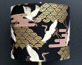 NUR LAMPENSCHIRM, Kraniche Vögel drucken Lampenschirm, Golddruck Lampenschirm, handgemachter Lampenschirm, Trommellampenschirm, Lampenschirm mit japanischem Druck