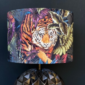 LAMPSHADE ONLY, Velvet print lampshade, Bengal Tiger print lampshade, handmade lampshade, drum lampshade, birds print, colorful lampshade
