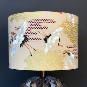 LAMPENSCHIRM NUR, Kraniche Vogel Druck Lampenschirm, GoldDruck Lampenschirm, handgefertigter Lampenschirm, Trommel Lampenschirm, japanischer Druck Lampenschirm