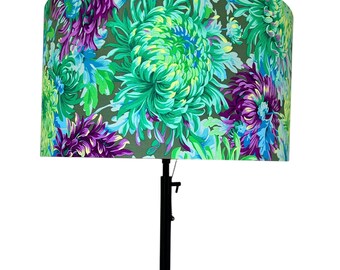 LAMPSHADE ONLY, Colorful Floral Drum Lampshade, Turquoise, Purple, Green Chrysanthemum Print lampshade, Handmade Modern Statement Lamp Shade
