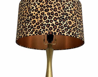 SOLO PARALUME, Paralume cilindrico con stampa leopardata e rivestimento interno in rame spazzolato, Paralume con stampa animalier fatto a mano, Paralume per lampada da tavolo, da terra e a sospensione