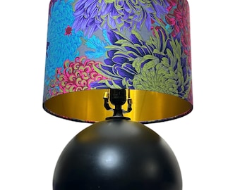 ALLEEN LAMPENKAP, lampenkap met bloemenbloemenprint, geborstelde gouden voering, chrysant handgemaakte trommel op maat gemaakte lampenkap