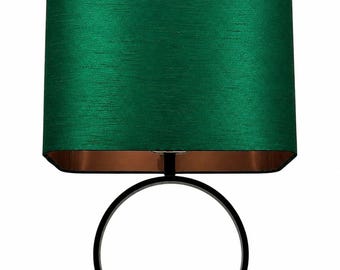 SOLO PANTALLA DE LÁMPARA, pantalla de lámpara de seda sintética verde esmeralda con forro de cobre cepillado, pantalla de lámpara hecha a mano por encargo, pantalla de lámpara rectangular con esquinas redondeadas.