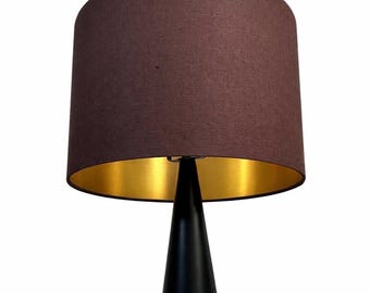SOLO PANTALLA DE LÁMPARA, Pantalla de lino marrón chocolate con forro dorado cepillado, pantalla cilíndrica hecha a mano bajo pedido, pantalla de lámpara moderna y contemporánea.