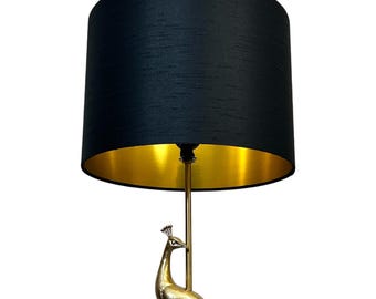 LAMPSHADE ONLY, Faux Silk Black lampshade with brushed gold lining, handmade custom made to order drum lampshade