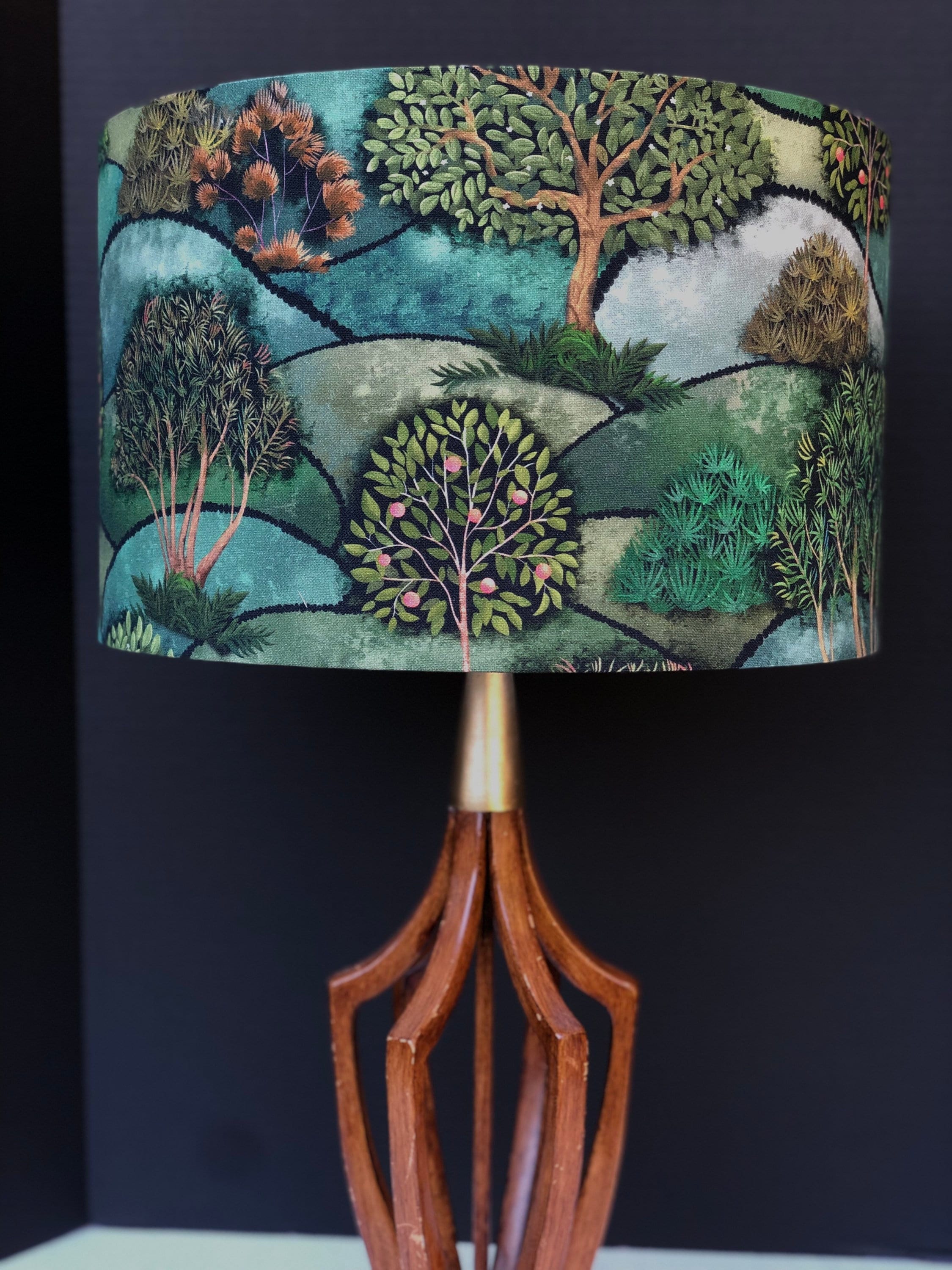 ABAT-JOUR SEULEMENT, abat-jour imprimé jardin, abat-jour imprimé sarcelle, abat-jour fait main, abat-jour tambour, abat-jour pommiers, abat-jour natur