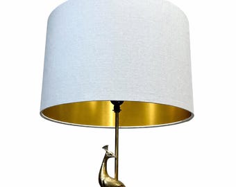 LAMPSHADE ONLY, White Drum Lampshade with brushed gold lining, Modern Linen Lamp Shade, Minimalist Lighting, Handmade custom Lampshade