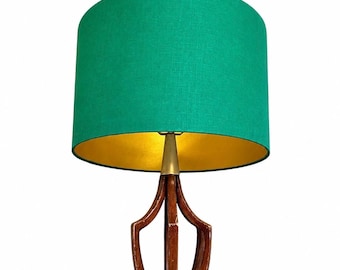 LAMPSHADE ONLY, Emerald Green Linen Drum Lampshade brushed gold lining, Handmade Modern Lamp Shade, Contemporary Table floor Lamp Shade