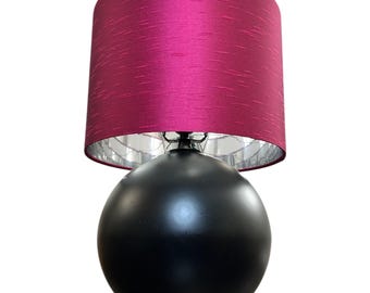 LAMPSHADE ONLY, Faux Silk lampshade, Pink wine burgundy mirror silver lampshade, handmade lampshade, drum lampshade, contemporary lampshade