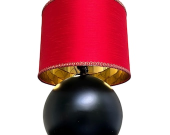 LAMPSHADE ONLY, Faux Silk red lampshade with fancy trim, handmade custom made to order drum lampshade