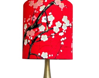 LAMPSHADE ONLY, Red Cherry Blossom Lampshade, Handmade Japanese-Inspired Drum Lamp Shade, Sakura Floral Lighting, Statement Table Lamp Shade