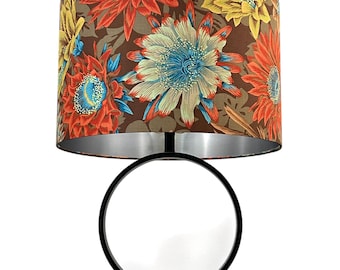 ALLEEN LAMPENKAP, lampenkap met bloemenprint Cactusbloemen met geborstelde zilveren voering, handgemaakte, op bestelling gemaakte, aangepaste lampenkap met herfstbladerenprint