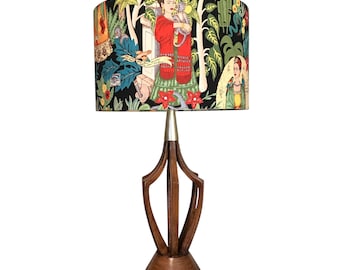LAMPSHADE ONLY, Floral print Frida garden lampshade, handmade custom made to order drum lampshade, black animals lampshade