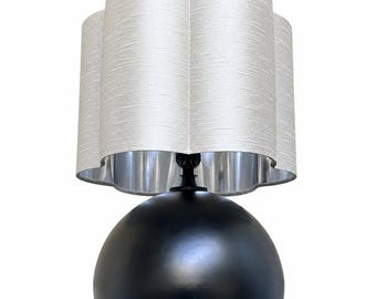 SOMENTE O ABAJUR, Abajur cor creme marfim com estampa floral ondulada, Abajur cilíndrico artesanal em imitação de seda, Decoração de iluminação moderna e contemporânea