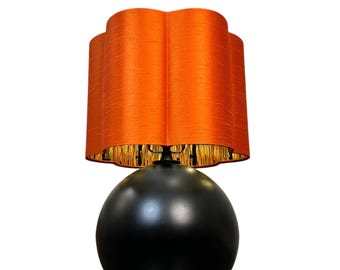 LAMPSHADE ONLY, burnt orange Scalloped flower Lampshade, Handmade faux Silk Drum Lamp Shade, Modern Contemporary Lighting Decor