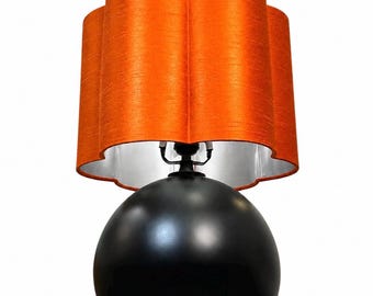 LAMPSHADE ONLY, burnt orange Scalloped flower Lampshade brushed silver lining, Handmade faux Silk Drum Lamp Shade, Modern Lighting Decor