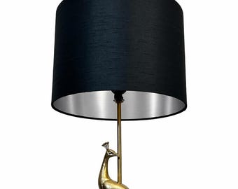 LAMPSHADE ONLY, Faux Silk Black lampshade with brushed silver lining, handmade custom made to order drum lampshade