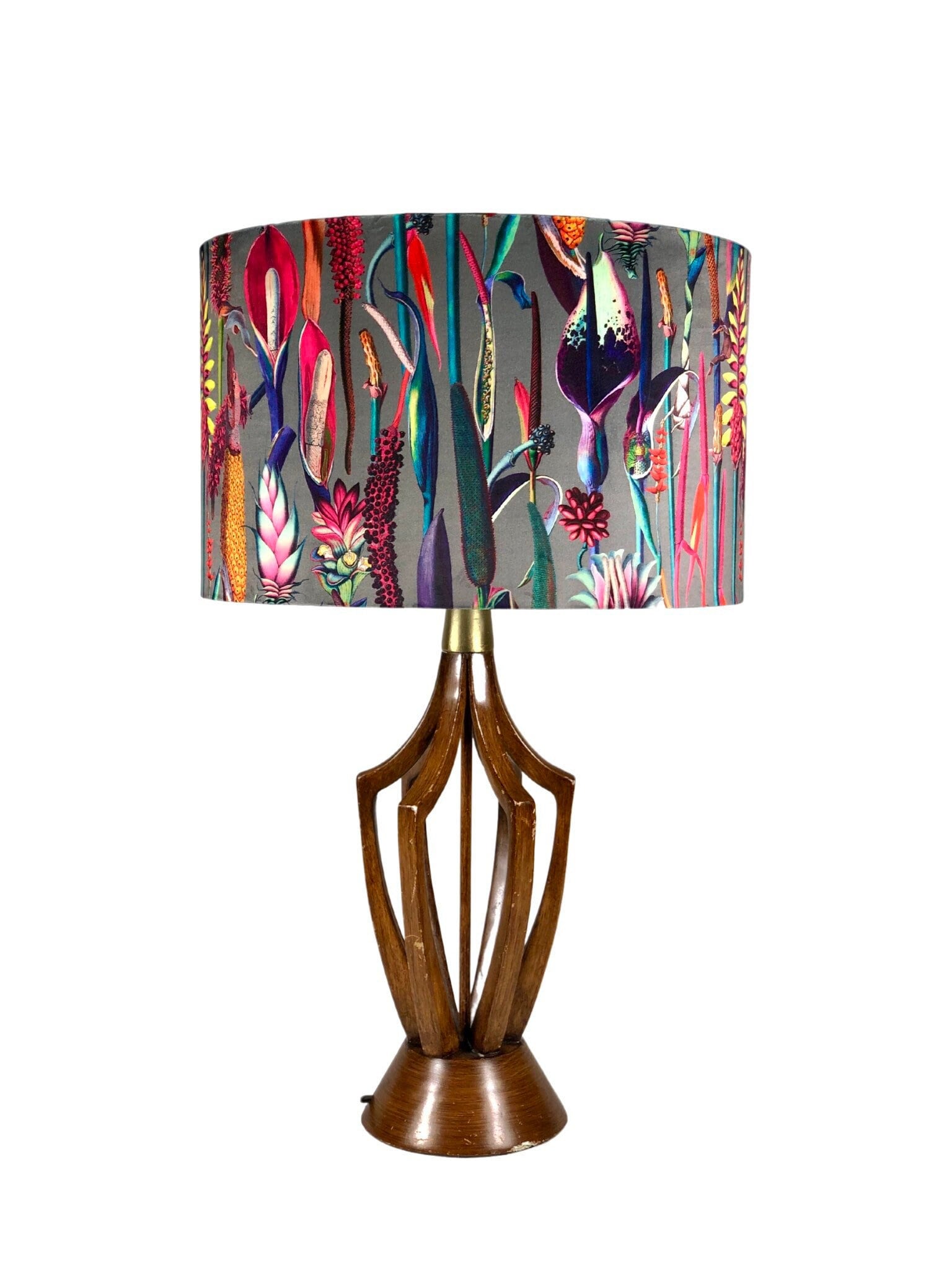LAMPSHADE ONLY, Velvet print lampshade, Gray plants print lampshade, handmade lampshade, drum lampshade,