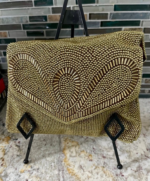 Vintage Double Sided Gold Beaded Clutch