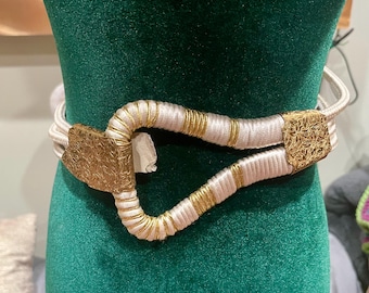 Vintage Made in Taiwan Medallion Gold Tone Woven Rope Hip Waist Belt s-l400.jpg main image 2
