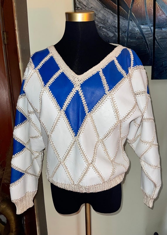 Vintage 80s leather and crochet Sweater
