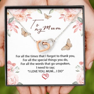 Aan mijn moeder/dubbel hart ketting/aanpasbare bericht kaart/moeder dag cadeau