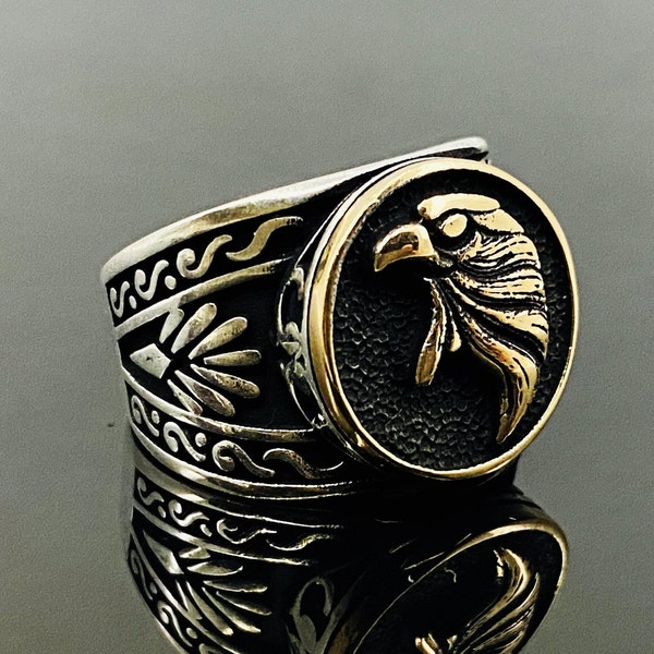 Handmade Sterling Silver Men's Ring,925 Sterling Silver Eagle Ring,Bird Ring,Oxidized Silver Seal Ring,Designer Ring,Animal Lover Gift