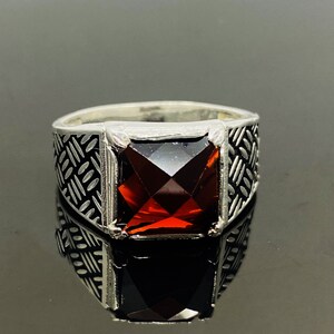 Red Stone Ring, Square Silver Ring, Sterling Sterling Ring, 925 Sterling Silver, Red Zircon Ring, For His Ring, Graceful Ring, 925 Sterling