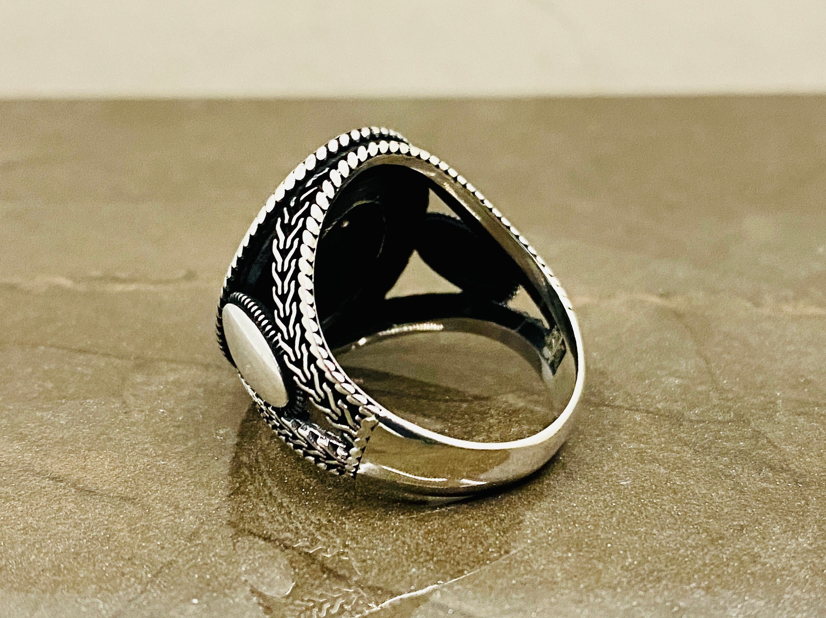 Black Stone Silver Ring, 925 Sterling Silver, Zircon Ring