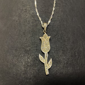 Silver Tulip Necklace, Tulip Jewelry, Cute Flower Necklace Silver Chain, Flower Girl Necklace, Tulip Beads Daily Necklace,