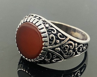 925 Sterling Silver Sterling Natural Stone Ring, Unisex Ring, Agate Silver Ring, Agate Stone Ring, Sterling Silver Agate Ring