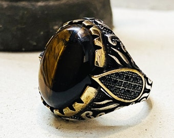 Brown Stone Ring,Tiger Eye Jewelry,Natural Tiger Eye,Tiger Eye Stone,Silver Stone Ring,Tiger Eye Ring Silver