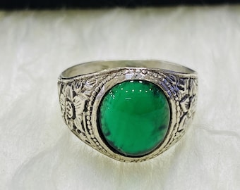 Anillo de plata hecho a mano, anillo de piedra preciosa verde, ágata verde, joyería de piedra verde, anillo de banda de ágata, piedra de ágata musgosa, joyería de ágata