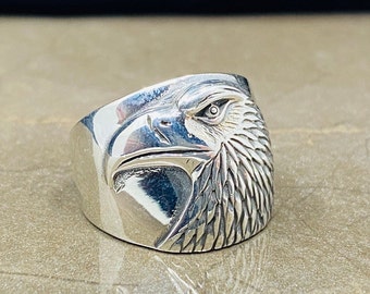 Silver Eagle Ring, 925 Sterling Silver Jewelry, Eagle Head Silver Ring, Bird Ring, Boyfriend Ring,Gift for Her, Gift for Husband